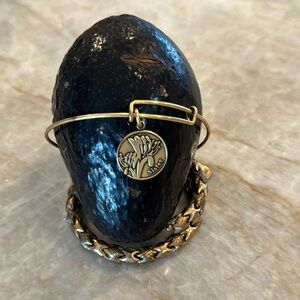 Alex and Ani bracelet with sister charm, dark gold.